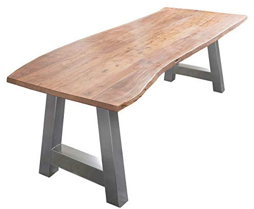 SAM Esszimmertisch 300x100 cm Adelaide, Baumkantentisch naturfarben, Akazienholz massiv, A-Gestell aus Metall Silber