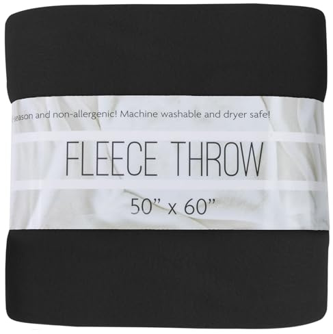 Coperta anallergica in pile ultra morbido, 150 x 150 cm, per soggiorno, divano, sedia, letto (nero solido)