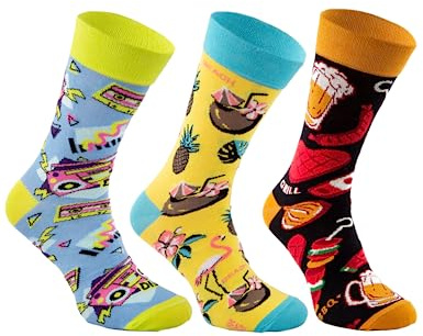 Rainbow Socks - Damen Herren Lustige Party Ankle Socken- 3 Paar - Flamingo Grill Disco - Größen 41-46