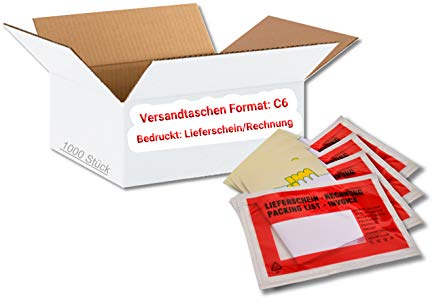 dm-folien Lieferscheintaschen C6 I 1000 Stück I Selbstklebende Versandtaschen mit Aufdruck I Rot-transparente Versandunterlagen für Lieferscheine & Rechnungen I Versandzubehör aus PP