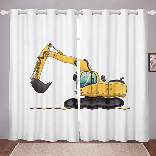 Loussiesd Bagger Fenstervorhang 183x117cm Kinder Karikatur Auto Blickdichte Vorhänge für Kinder Jungen Mädchen Jugendliche Baufahrzeuge Druckdekor Vorhänge Maschinen LKW