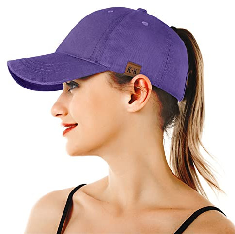 BLURBE Ponytail Baseball Caps for Women - High Pony Caps, Cotton Plain Color Adjustable Classic Sports Casual Ponytail Baseball High Bun Ponycaps for Womens Purple