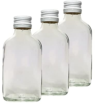 DIAH DO IT AT HOME 10 x Glass Pocket Flask Bottles 100 ml (0.1L) with Air-Tight Screw Caps - Fill Yourself (10 x Bottles + WHITE Caps)