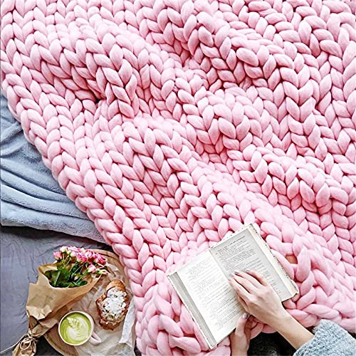RAILONCH Gestrickte Grobstrick Decke Grob Strickdecke Handgefertigt Überwurf Decke Zuhause Sofa Wohnkultur Schlafsofa Bettdecke Geschenk (Rosa,60x60cm)