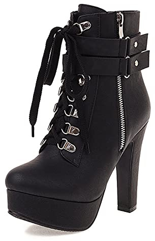 Smilice Damen Stiefeletten mit Absatz Plateau Stiefeletten mit Nieten