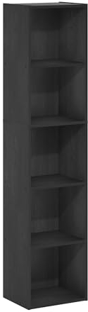 Furinno Pasir 5-stufiges Bücherregal mit offenem Regal, Schwarzholz, Schwarzes Holz