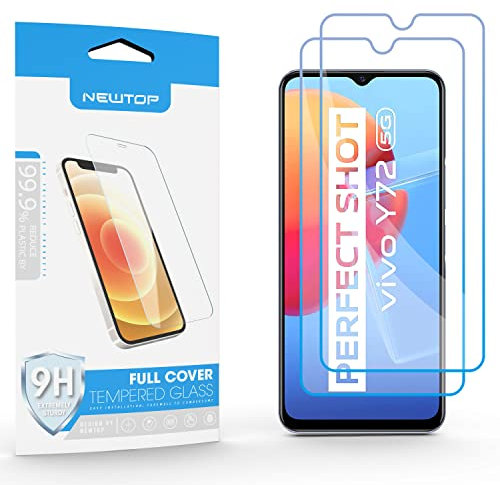 N NEWTOP Pellicola Compatibile con Vivo Y72 5G, GLASS FILM 0.3mm 9H Vetro Temperato Proteggi Schermo Display Anti Urto Protezione (2 Pezzi)