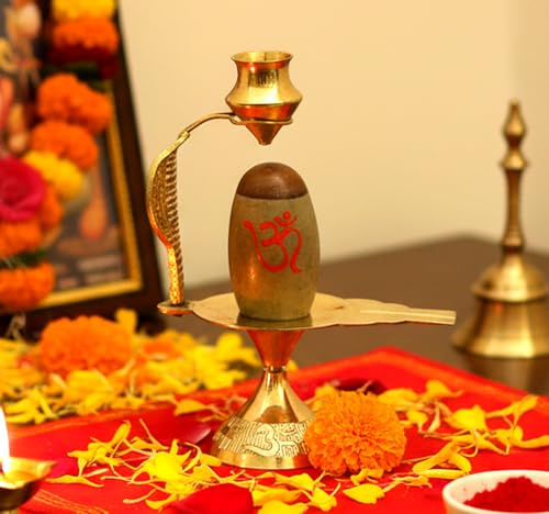 eSplanade Narmadeshwar Shiva Lingam Shiv Ling mit Messing-Wasserkrug und Trishul, 13,3 cm