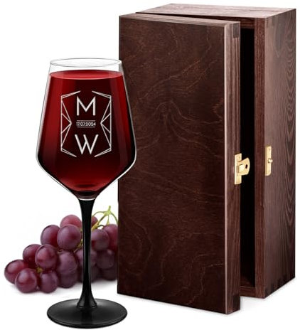 Maverton Rubin Rotweingläser mit Gravur 290 ml - mit schwarzem Stiel - Ø 8 cm, H: 20,5 cm - Weinglas für Paare - personalisierte Geschenke zur Hochzeit - Hochzeitsgeschenk