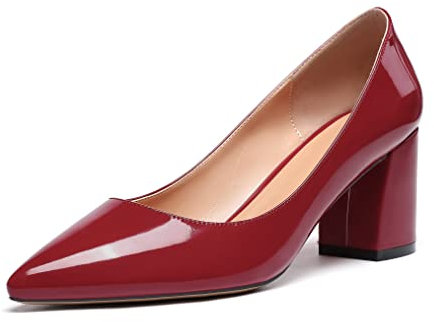 Zamikoo Damen Pumps mit Absatz, Elegant Pumps mit Blockabsatz Damen Schuhe 6.5CM Lack Burgund EU35
