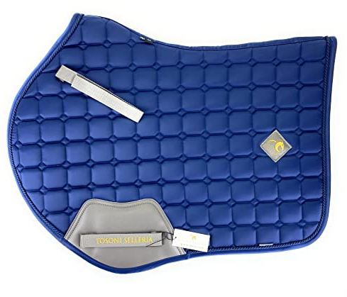 Tosoni Selleria, Springen Schabracke Luxury, Weiche und Widerstandsfähige Schabracke, Unverzichtbar, um das Pferd vor Traumata und Übermäßigen Stößen zu Schützen, Nüchtern und Elegant (Blau)