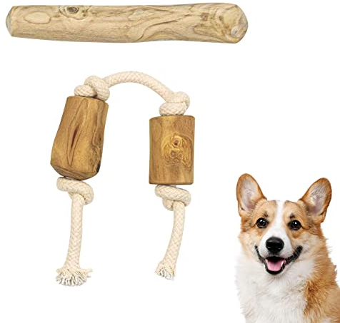 Reyshin Holz-Kaustab für Hunde, 2 Stück Kauspielzeug Natürliches Hundespielzeug Kauwurzel für Zahnpflege & Kaumuskel Training von Kleine Hunde (M - Für Hunde bis 15kg)