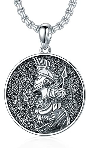 Shusukue Spartan Anhänger Halskette 925 Sterling Silber Spartan Schild Anhänger Halskette Krieger Helm Kette Griechische Mythologie Schmuck Geschenke für Männer