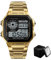 Nicoone Herren Uhr Digital, Chronograph mit LED-Hintergrundbeleuchtung, Herren Armbanduhr, 50 m Wasserdicht, Edelstahlarmband (Gold)