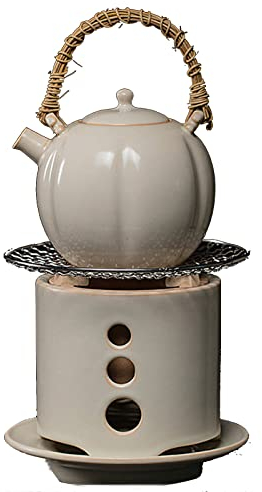 Japanese Teapot with Warmer,Small Charcoal Stove,It Can Be Heated by Charcoal Kerosene Lamp and Alcohol Lamp,Teapot with Infuser,C