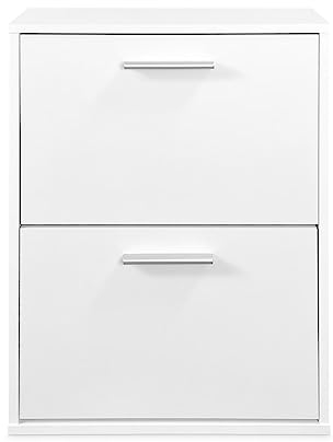 Homey Blanco Zapatero con 2 Puertas, Mueble para Zapatos Estrecho, Modelo Alais, Acabado en Color, Madera, 73 cm (Alto) x 54 cm (Ancho) x 18 cm (Fondo)