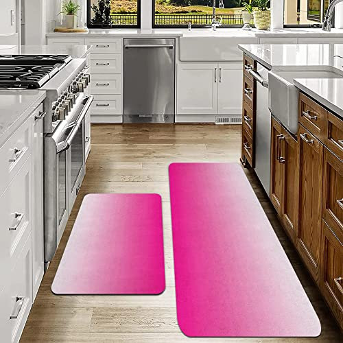 Küchenläufer 2 Stück, küchenteppich waschbar rutschfest,Ombre Hot Pink Candy und Cream Girly Elements inspiriert Ombre Digi,Teppich küche Gummirücken Küchenmatte für Esszimmer, Küche(40x60cm+40x120cm)