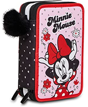 Seven Federmäppchen, Mäppchen, mehrfarbig, Federtasche für Schreibwaren, Etui mit Stiften, Kugelschreiber, & mehr, 3 Fächer, Mädchen & Jungen, Schule - Grundschule, XXL, Minnie Mouse