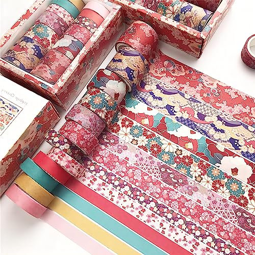 YMWALK Ruban adhésif Washi, 12 rouleaux de ruban décoratif coloré avec motifs floraux pour l'emballage cadeau, le bullet journal et la décoration de vacances (couleur-03)