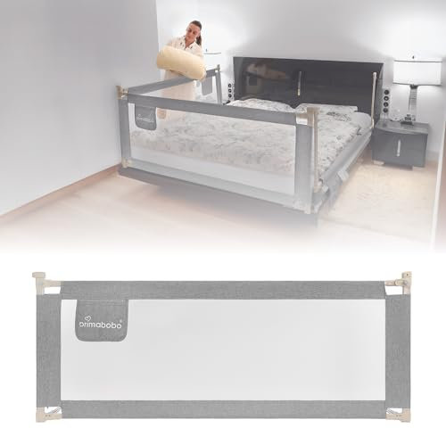 Primabobo Bettschutzgitter für Kleinkinder, geeignet für Reisen und zu Hause, höhenverstellbar, robuster Metallrahmen mit weichem Schutzschaum, Rausfallschutz, 90-200 (Hellgrau, 180 cm x 68 cm)