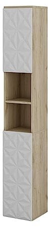 Vicco Badschrank Edge, Weiß/Eiche, 30 x 189.5 cm mit 2 Türen und 3 Fächer