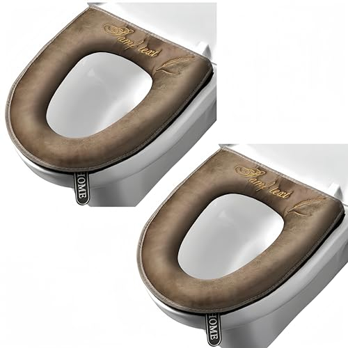 2 Stück dickere Badezimmer-Toilettensitzbezüge mit Griff, WC-Deckelbezug, Kissen, weich, dicker, waschbar, passend für alle ovalen WC-Sitze, grau