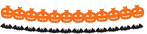 Folat 23863 - Happy Halloween Booo! - Halloween Dekoration Papiergirlande Figuren Kürbis Fledermaus Schwarz, Orange fur Halloween Party Deko Kinder