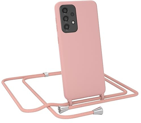 EAZY CASE - Schutzhülle mit Handykette - kompatibel mit Samsung Galaxy A33 5G Kameraschutz und Bildschirmschutz, TPU Silikon Bumper, in Kombi Alt Rosa mit Handyband Alt Rosa Clips Silber