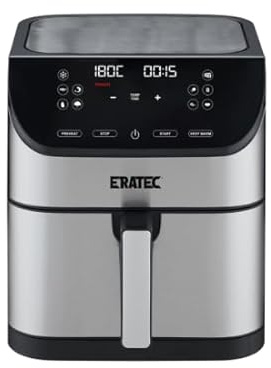 ERATEC AF-66 Friggitrice ad aria calda XXL 5,5 L 1500 W Air Fryer senza olio con display touch LED e 10 programmi preimpostati, funzione timer per i tuoi piatti preferiti, in acciaio inossidabile