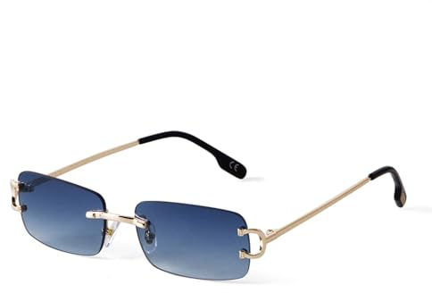 ADEWU Occhiali da sole retrò vintage occhiali senza bordi protezione UV stretti occhiali da sole rettangolari uomo donna unisex, Gradiente oro-blu