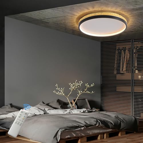 LED Deckenleuchte dimmbar mit Fernbedienung, 40W 40cm rund schwarz gold Aushöhlen Design „Vogelnest“ Deckenlampe Wohnzimmer, 4000lm 3000K-6000K, Schlafzimmerlampe mit Memory-Funktion, 4W Nachtlicht
