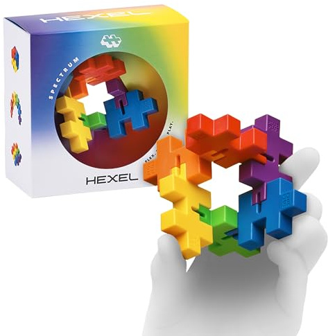 PLUS PLUS 3485 HEXEL, Spektrum, Fidget Toy, Kreativ-Bausteine, geniales Konstruktionsspielzeug, 6 Teile, für Erwachsene und Kinder ab 3 Jahren