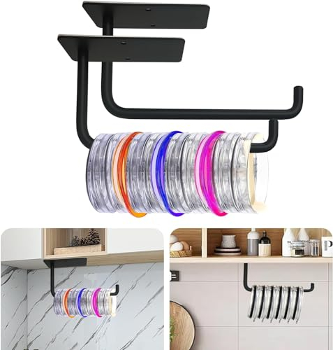 Calager 2PCS Tumbler Lid Organizer,Space-Saving Metal Cup Lid Organizer Hook,Tumbler Lid Holder with Adhesive Tape,Under-Cabinet Mount Kitchen Clutter-Free Cabinets and Countertops Organization Black