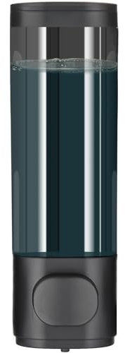 300mL Soap Dispenser,Shampoo Dispenser Wall Mounted for Bathroom,Black Single Chamber Simple Human Plastic Body Wash Shower Gel Shampoo Conditioner Soap Dispenser Holder No Drill Set