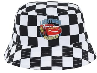 Disney Pixar Cars Fischerhut für Jungen, Lightning McQueen Design Sonnenhut Kinder Sommer Hut Geschenk für Jungen (DE/NL/SE/PL, Numerisch, 53, Weiß/Noir)