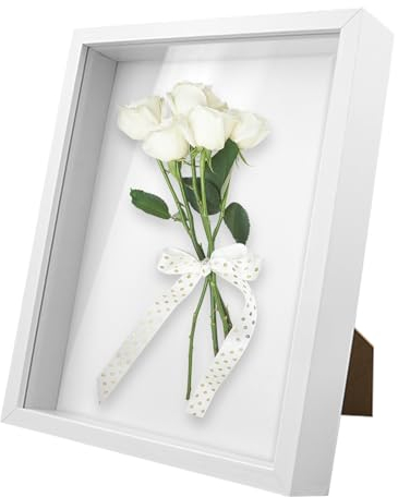 Marcos con Profundidad 22x27 cm, Marco de Fotos 3D Madera, Marcos Profundos con Cristal, Marco para Flores Secas, 3D Transparente Caja de Fotos Marco Profundo, para Objetos de Hasta 3 cm (Blanco)
