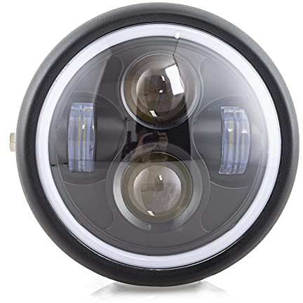 Motorrad Hauptscheinwerfer,Motorrad Scheinwerfer 6.5 Motorradscheinwerfer HI & AMP Lo-Scheinwerfer-Glühlampe DRL Mit Angel Ring Passend Für Sportster Cafe Racer Bobber Eisen 883(Color:Beige)