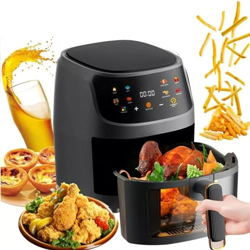 Friteuse Sans Huile 8L – 1400W Friteuse à Air avec Grande Fenêtre | Airfryer avec écran Tactile LED, 8 Programmes, Fonction Four (Noir)