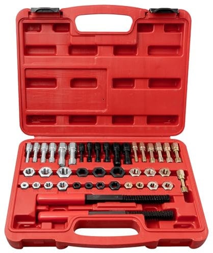 ASMIZ 42 PCS Thread Chaser Kit, Thread Restorer Set, UNC UNF Metric Thread Chaser Set with 21 Hexagonal Dies, 19 Taps, 2 SAE Thread Files, Rethreading Tool for Damaged Threads on Bolts and Nuts