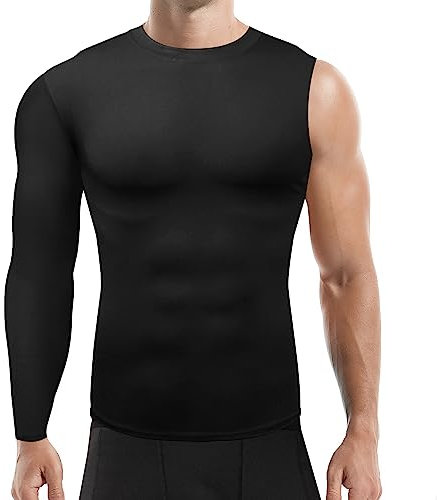 GENEMEN Mens One Arm Sleeve Compression Shirt 1/2 Long Sleeve Base Layer Sports Workout Basketball Top (Black-Right Long, S)
