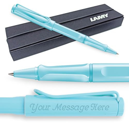 LAMY Safari Tintenroller mit persönlicher Gravur Ergonomischer Griff, mittlere Strichstärke, robuster ASA-Kunststoff, inklusive blauer Mine M 63, Lieferung in Geschenkverpackung. (Aqua Sky)