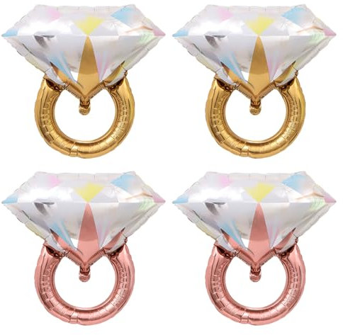 TYFGRT 4 Stück Diamant-Ring-Luftballons, Romantische Hochzeitsdekoration, Verlobungsdekorationen, Hochzeitsfeier-Luftballons, Aluminiumfolie-Ring-Ballon-Dekoration