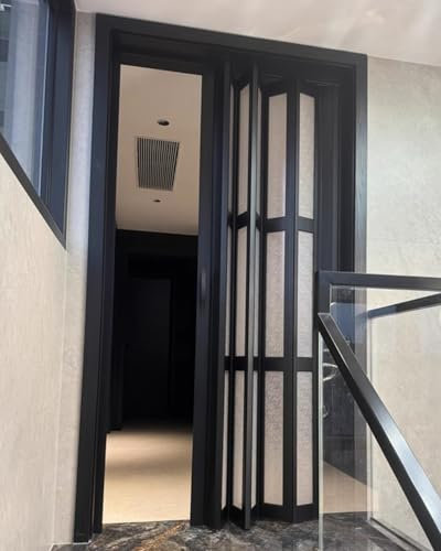 Porte Accordéon Interieur Porte-moustiquaire Accordéon en Métal Noir, Porte Pliante de Sécurité Pliable, Portail Coulissant Rétractable pour Porte de Couloir, Portes Accordéon en Acrylique Givré(35x39