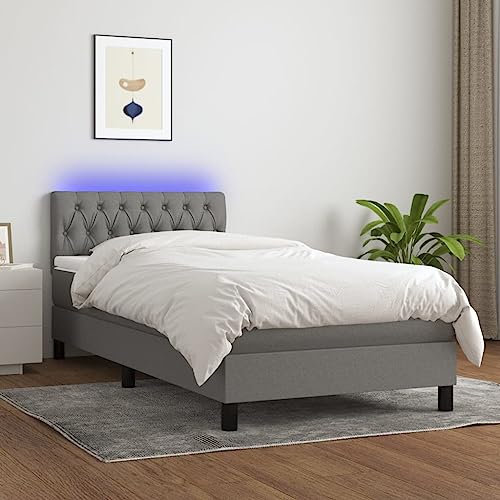 KOIECETA Boxspringbett mit Matratze & LED Dunkelgrau 90x200 cm Stoff