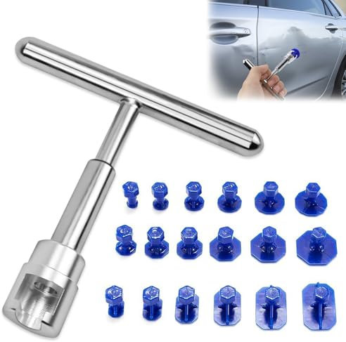 YNOYMO Dellen Reparaturset Auto Werkzeug Ausbeulwerkzeug Karosserie Beulenzieher Auto Dellen Rausziehen T Bar Puller mit 18 Stück Saugnapf Dellenzieher Lackfreies Beulen Reparatur Autowerkzeug Set