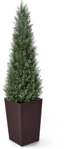 VeriNatural Artificial Plants Indoor Outdoor Fake Plants - 120 cm Tall Faux Cypress Tree with UV Resistant Plastic Green Leaves & Brown Pot - Large Artificial Plant for Garden Home House Decor, VN155