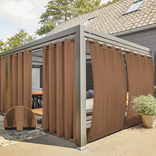 Rideau Extérieur Lot de 2 Rideau pour Pergola Occultant Résistant aux Intempéries avec Oeillet, Rideaux pour Tonnelle, Balcon, Terrasse, Rideaux avec Passants en Bas, H213 x L254 cm, Brun