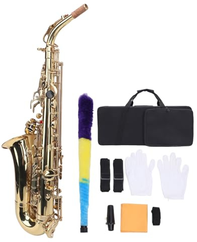 Kit di Sassofono EB Alto, Strumento a Sassofono a Collo Curvo in Ottone Dorato con Materiale in Ottone per Tutti i Giocatori