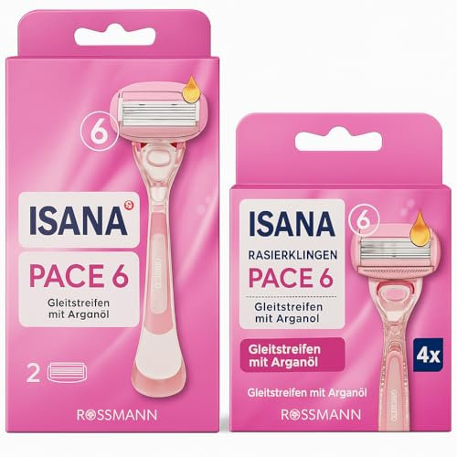 ISANA Lady Damen Rasierer Pace 6 mit 6 Rasierklingen + Ersatzklingen (4 Stück) + PurLife Sticker