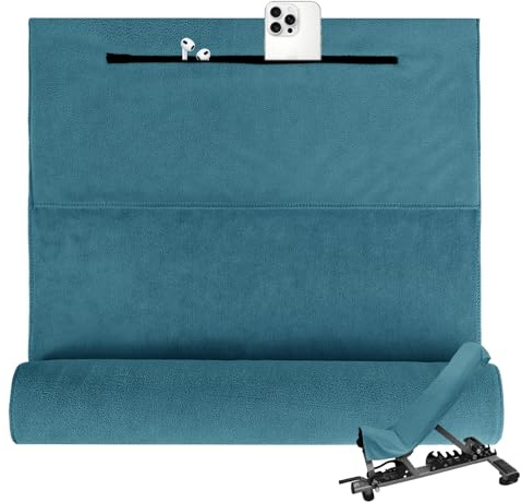 Flow fire Fitness Handtuch 120 x 50 cm, Gym Sporthandtuch mit Tasche | Rutschfeste Geräteabdeckung, Reißverschlusstasche für Kleinteile, schnelltrocknend, für Fitnessstudio, Gym und Reisen